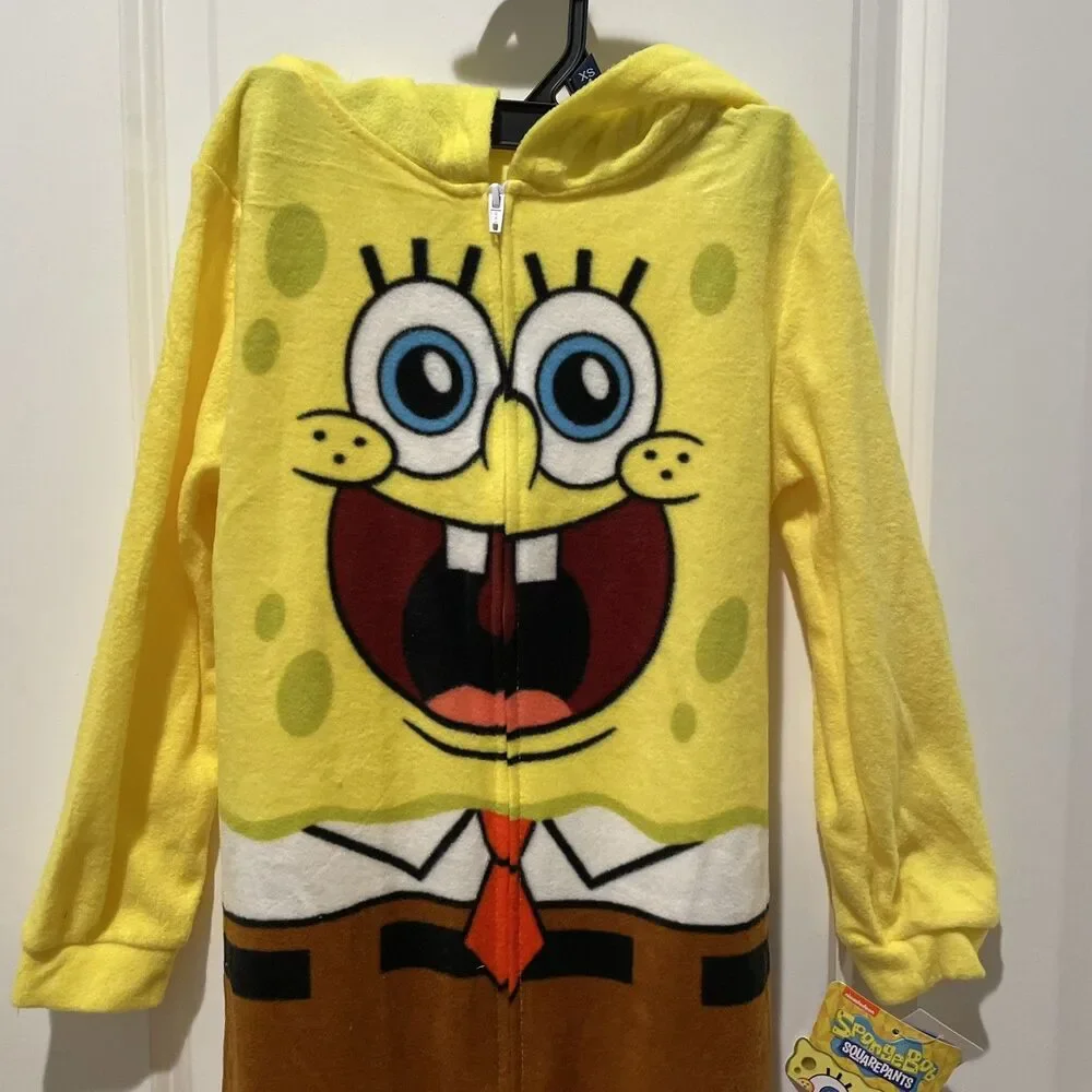 Nickelodeon SpongeBob Squarepants Kids Size Small 6/7 Hooded Zip Up Pajamas New